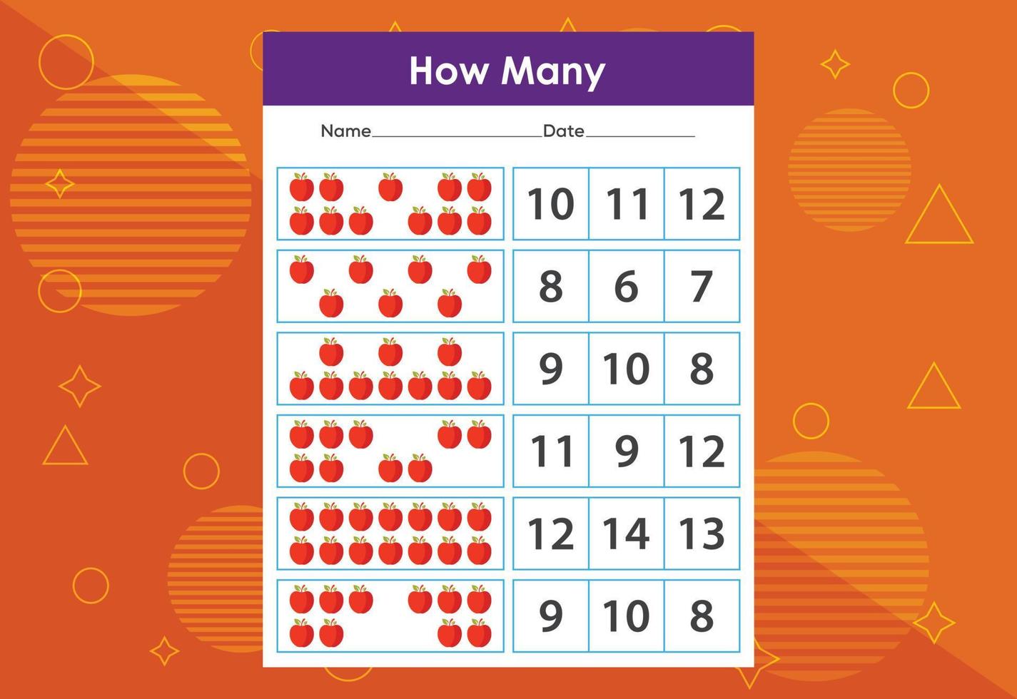 How many objects task. Educational children's game worksheet vector illustration