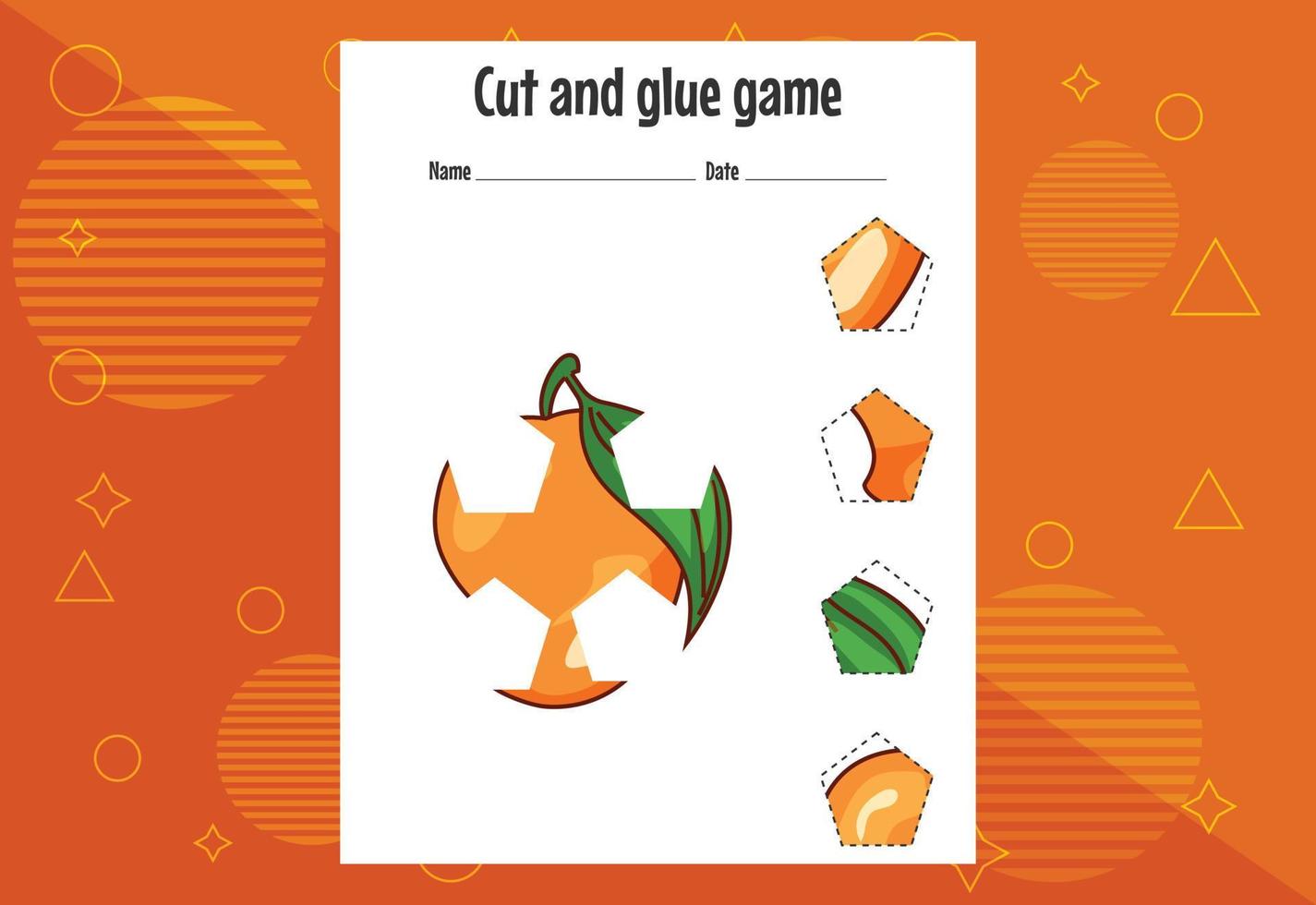 Cut and glue game for kids with fruits. Cutting practice for preschoolers. Education page vector