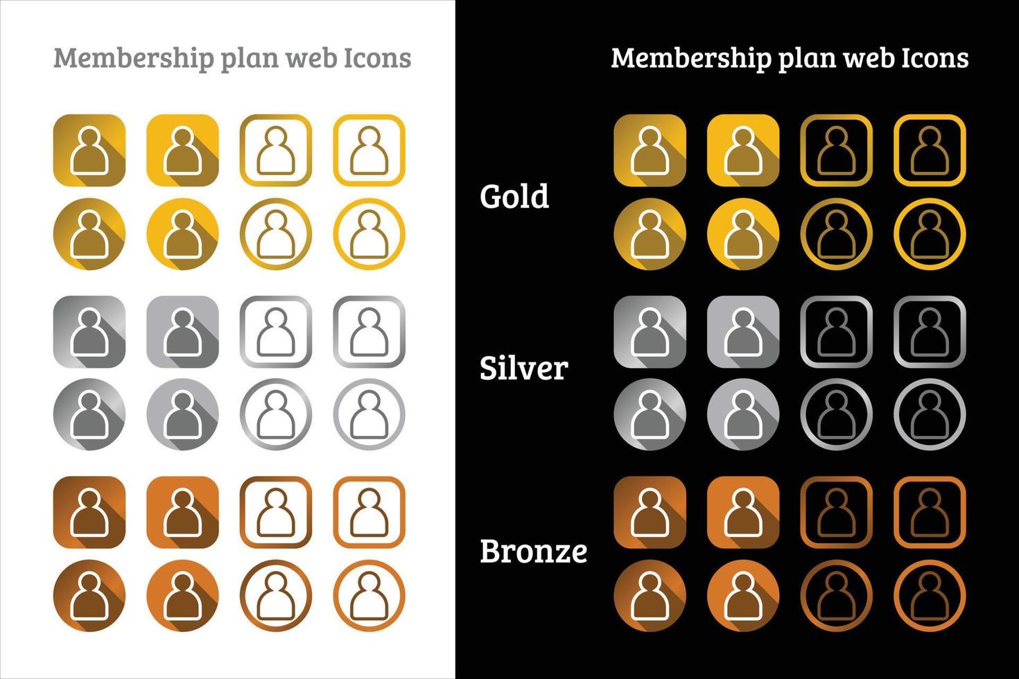 Membership plan web Icon design in Gold, Silver and Bronze color vector