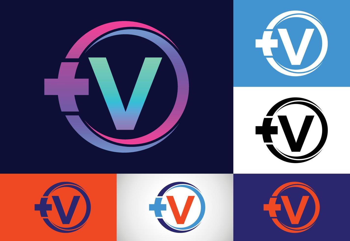 Initial V monogram in a circle with cross plus. Medical logo. Logo for pharmacy, clinic business. vector