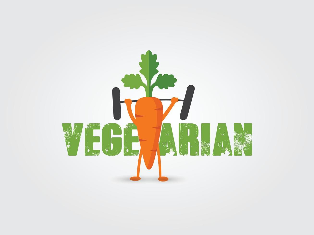 World Vegetarian Day vector illustration typography logo. Lift the weight of the carrot vector clipart. Concept idea for FOOD, Vegetable, Gym, Healthy lifestyle, diet, yoga, and advertising