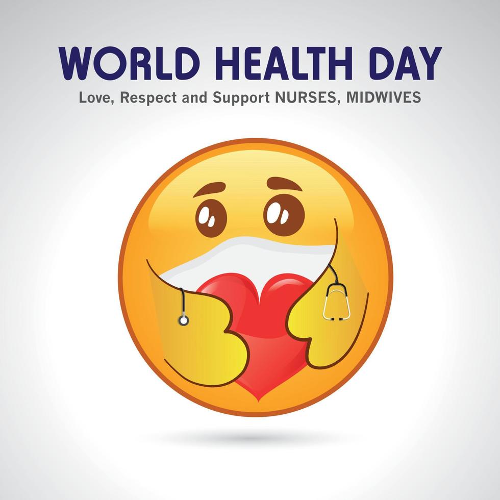 World health day emotional emoji and corona virus concept with vector element. Emoji holding world and stethoscope.