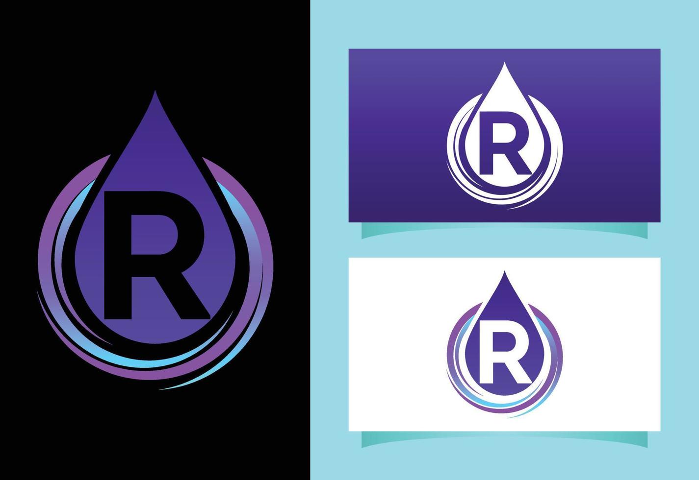 Initial R monogram alphabet with water drop in a spiral. Waterdrop logo design vector template. Font emblem. Modern vector logo for business and company identity