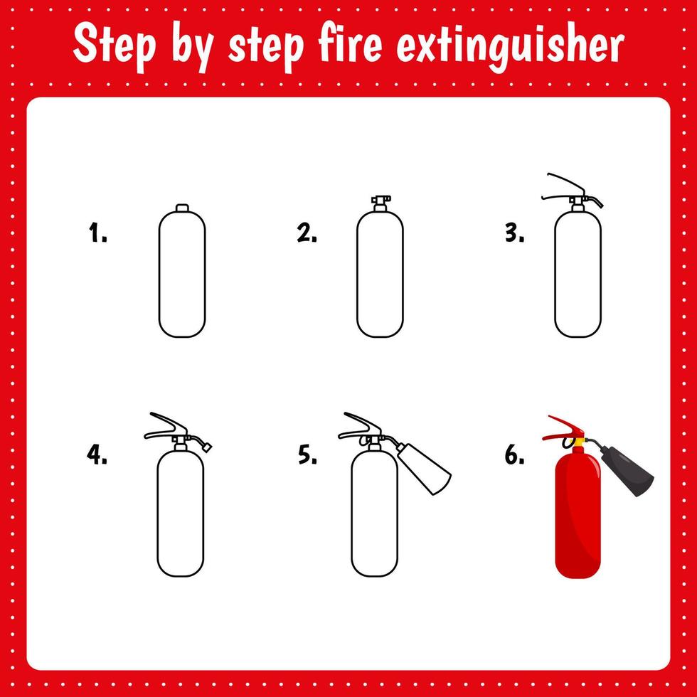 Educational worksheet for kids. Step by step drawing illustration. Fire