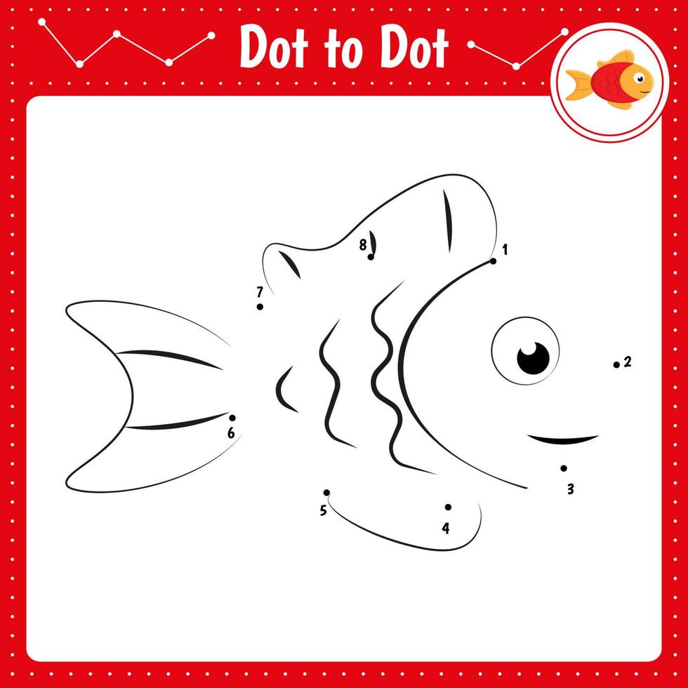 Connect the dots. Fish. Ocean. Dot to dot educational game. Coloring book for preschool kids activity worksheet. Vector Illustration.