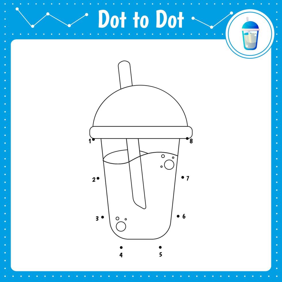 Connect the dots. Cocktail. Drink. Dot to dot educational game. Coloring book for preschool kids activity worksheet. Vector Illustration.