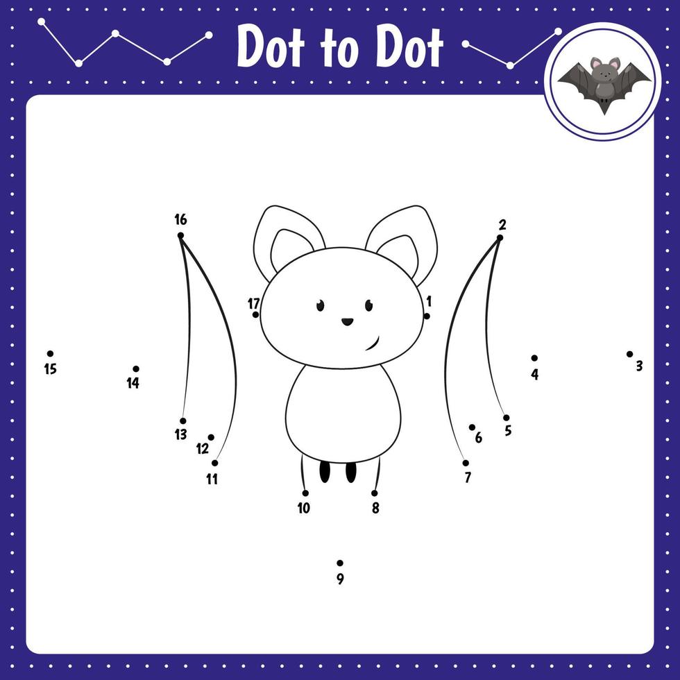 Connect the dots. Bat. Animal.Dot to dot educational game. Coloring book for preschool kids activity worksheet. Vector Illustration.