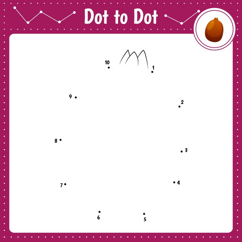 Connect the dots. Kiwi. Dot to dot educational game. Coloring book for preschool kids activity worksheet. Vector Illustration.