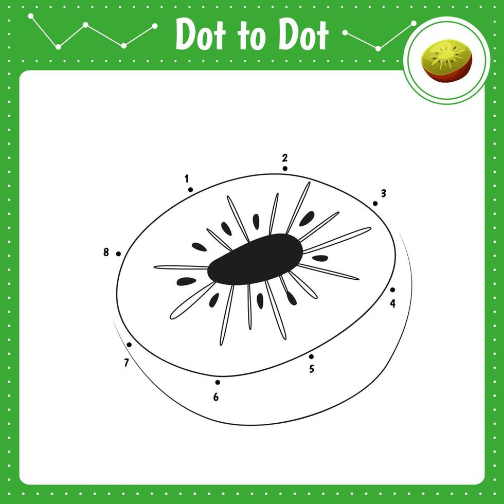 Connect the dots. Kiwi. Dot to dot educational game. Coloring book for preschool kids activity worksheet. Vector Illustration.