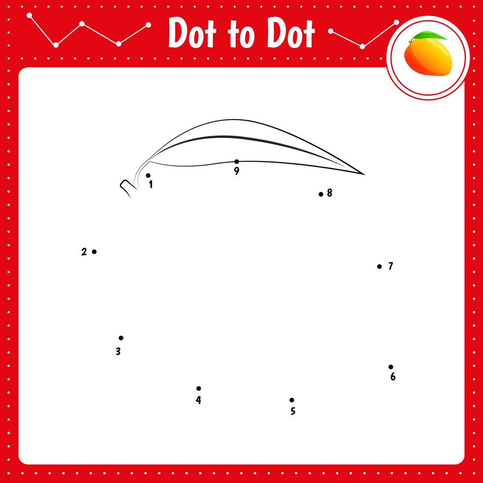 Connect the dots. Mango. Dot to dot educational game. Coloring book for preschool kids activity worksheet. Vector Illustration.