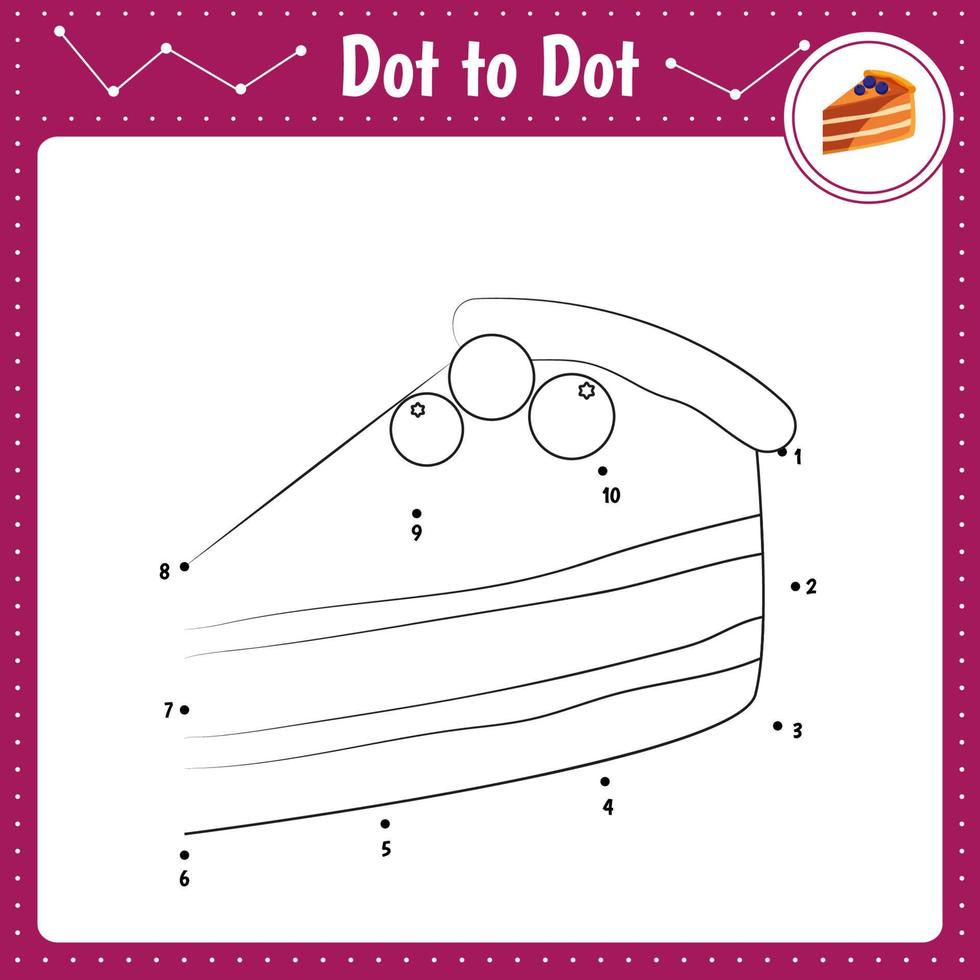 Connect the dots. Cake. Dot to dot educational game. Coloring book for preschool kids activity worksheet. Vector Illustration.