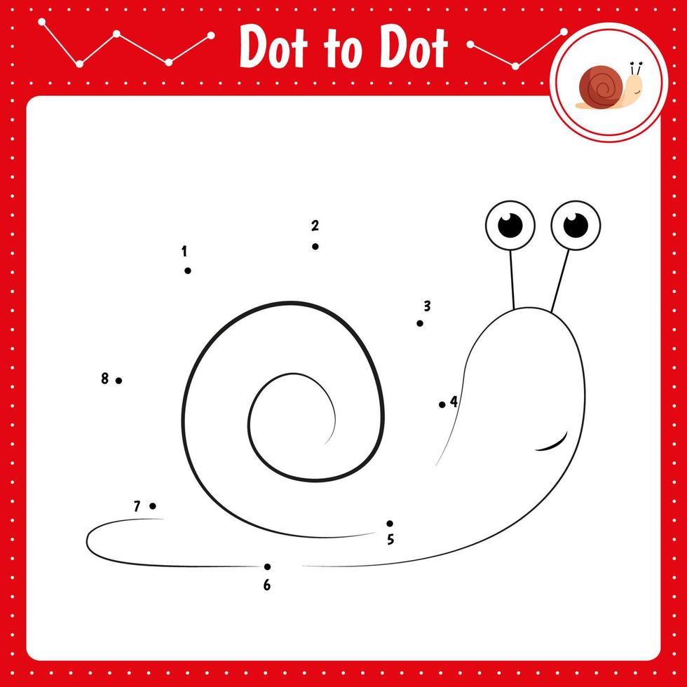 Connect the dots. Snail. Dot to dot educational game. Coloring book for preschool kids activity worksheet. Vector Illustration.