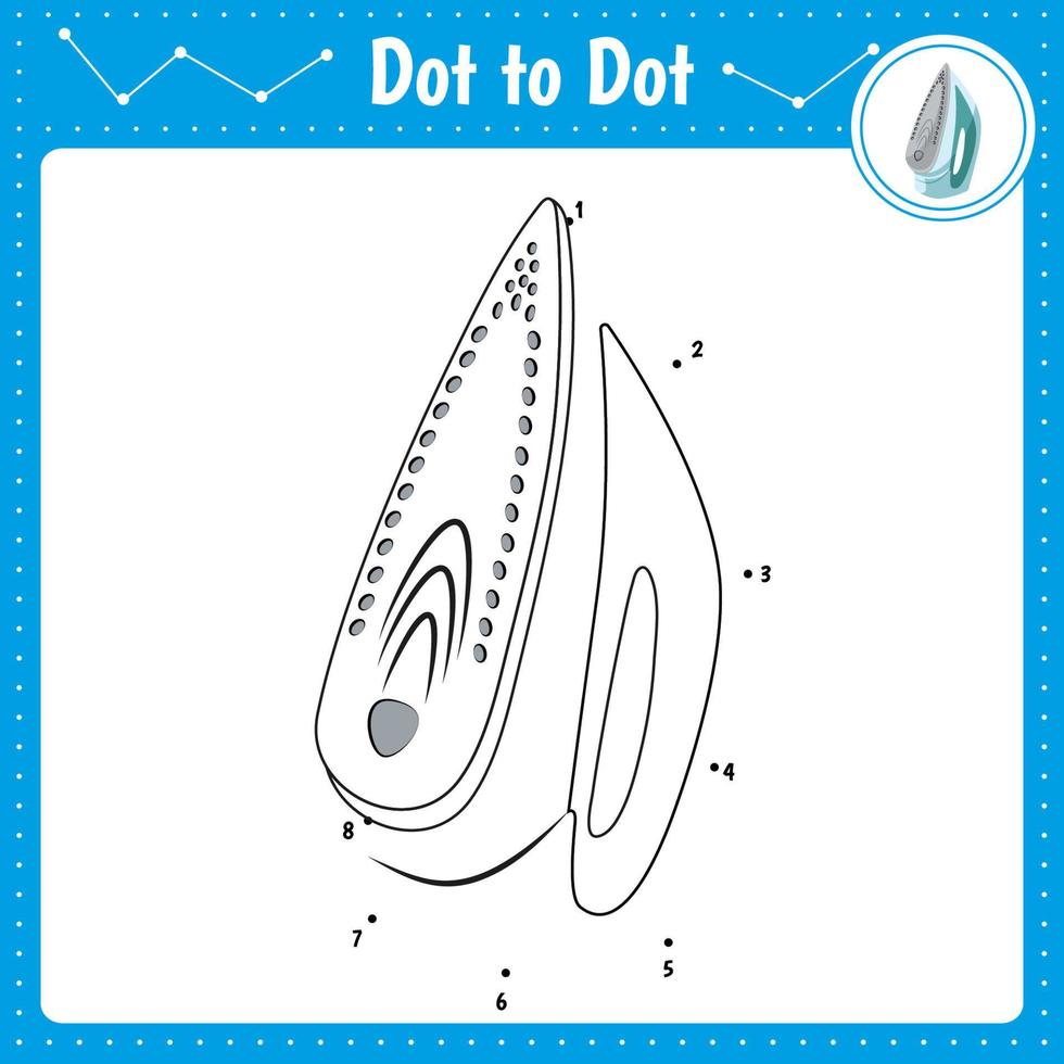 Connect the dots. Iron. Dot to dot educational game. Coloring book for preschool kids activity worksheet. Vector Illustration.