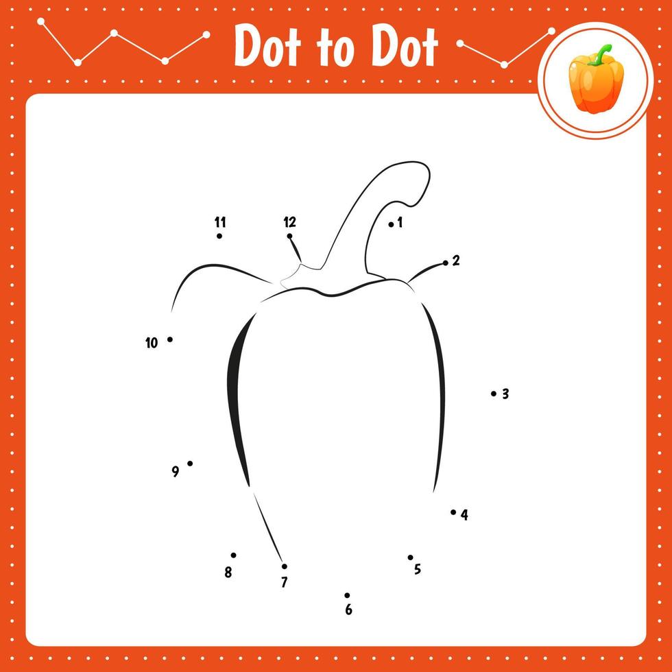 Connect the dots. Pepper. Vegetable. Dot to dot educational game. Coloring book vector