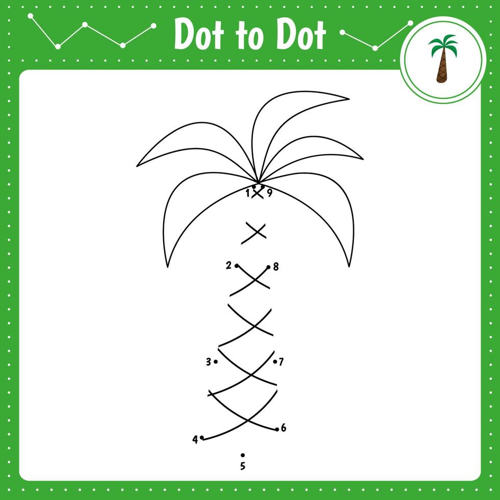 Connect the dots. Palm. Dot to dot educational game. Coloring book for preschool kids activity worksheet. Vector Illustration.