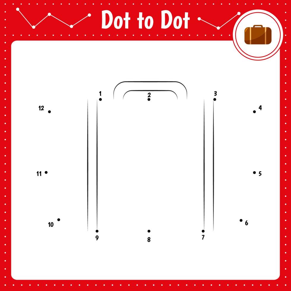 Connect the dots. Luggage.Dot to dot educational game. Coloring book for preschool kids activity worksheet. Vector Illustration.