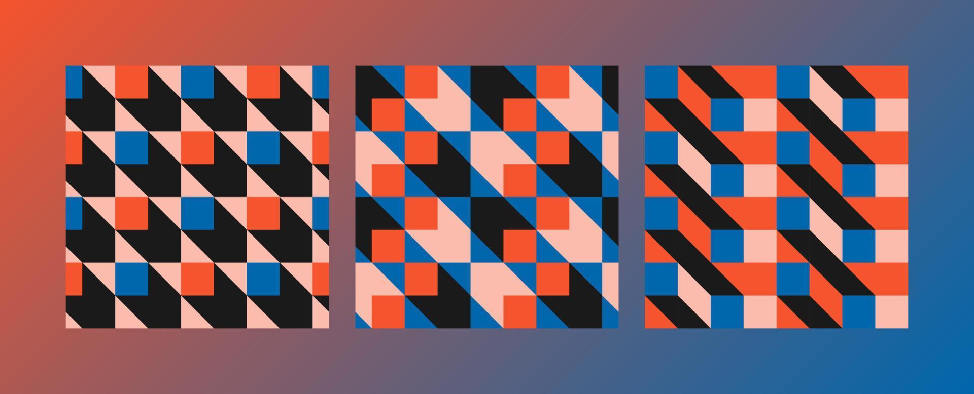 3d retro geometric seamless pattern vector set