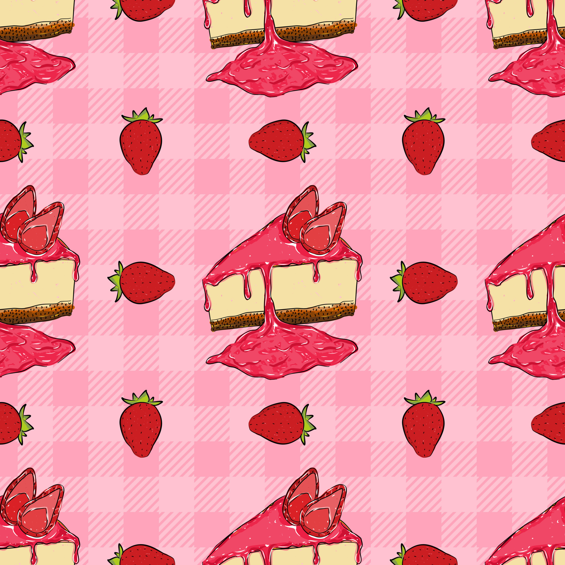 Seamless pattern with strawberry cheesecake. Bakery seamless background