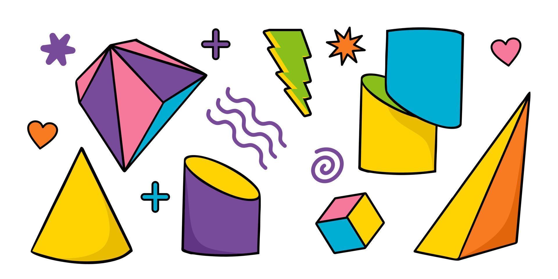 Geometric shapes set.  Cartoon vector geometric shapes for textiles and packaging.