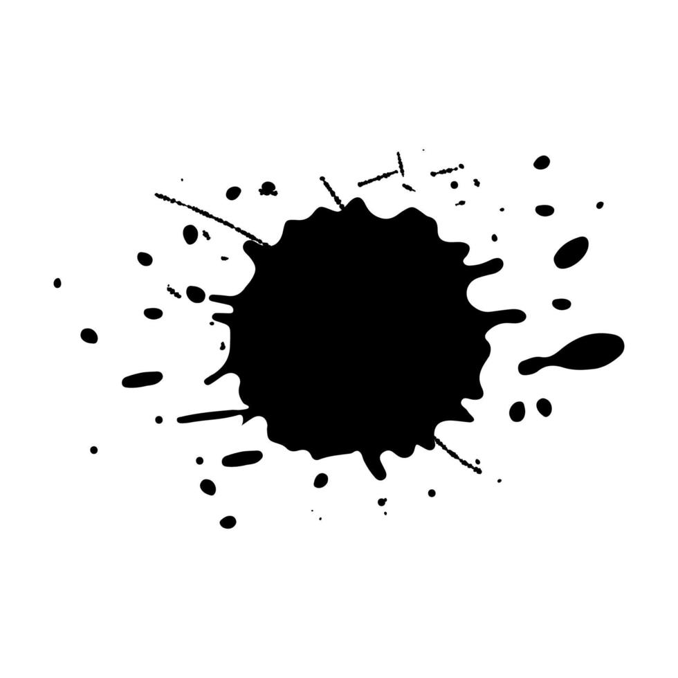 Black Ink spot and dots. Drops and splashes, blots of liquid paint. Watercolor grunge vector illustration.