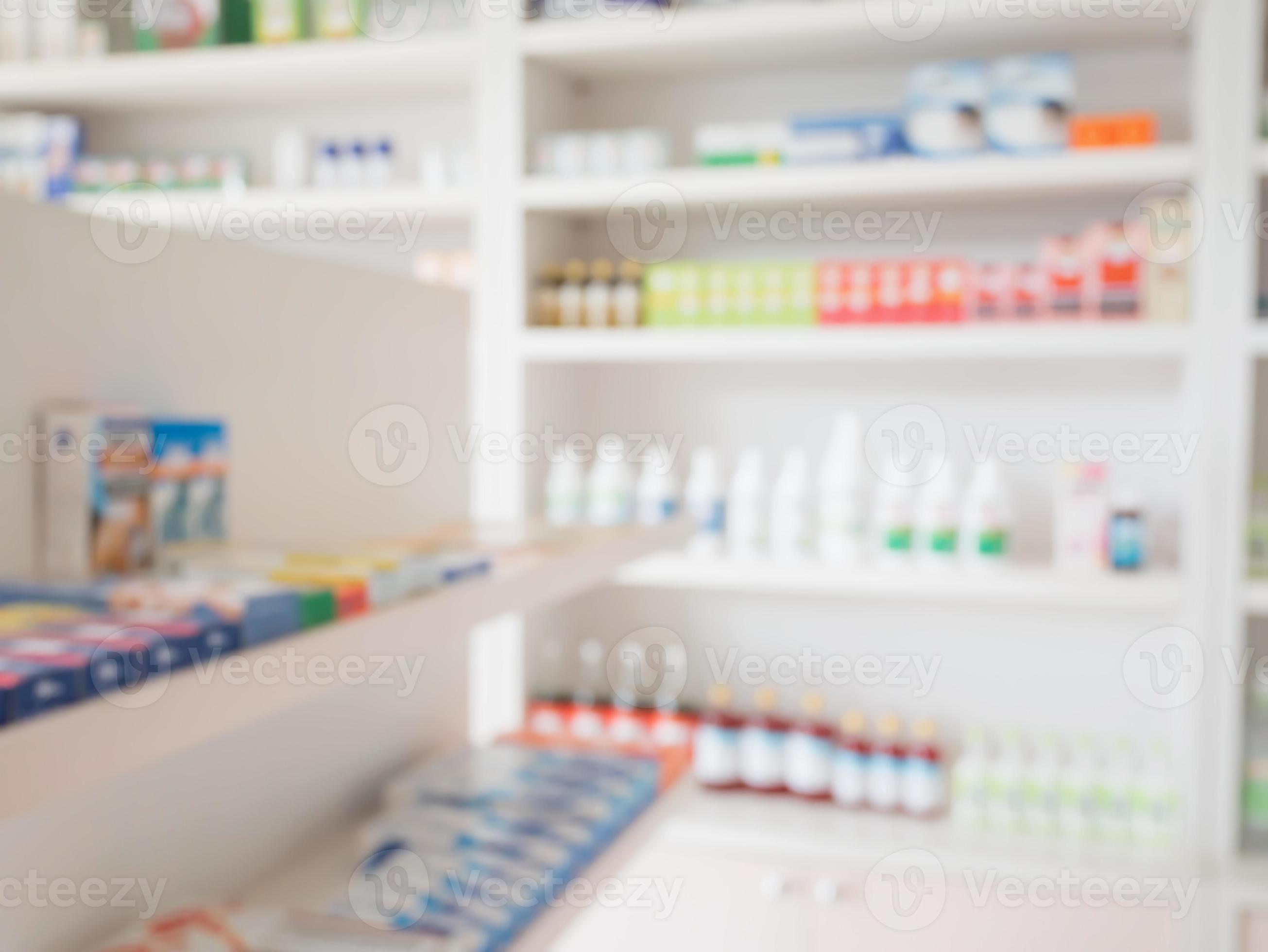 Pharmacy store shelves interior with blurred background 8916143 Stock