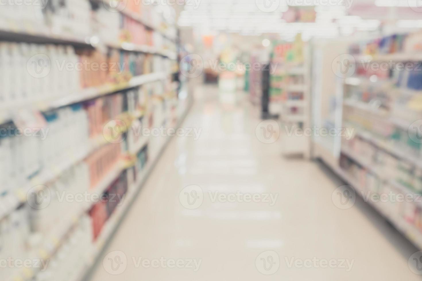 Abstract supermarket aisle with health and beauty product shelves ...