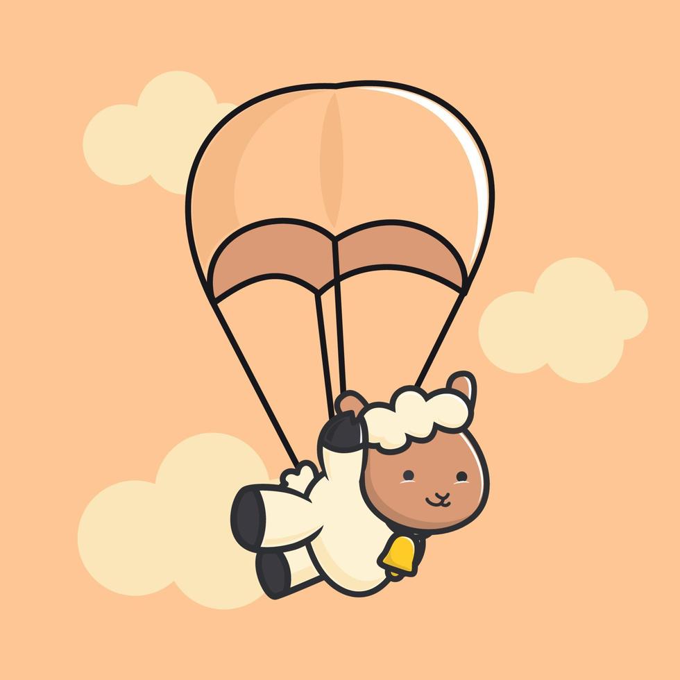 Illustration of a cute lamb doing skydiving vector