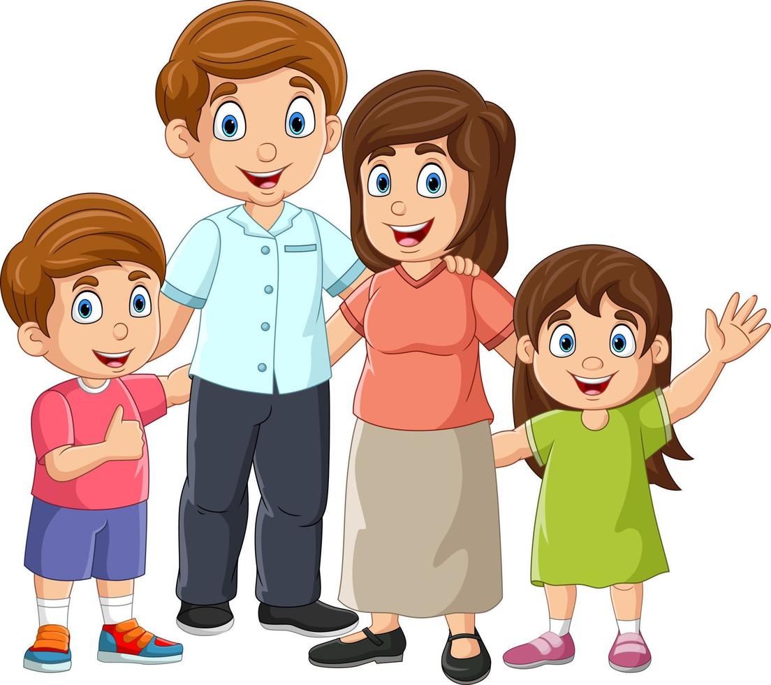 Cartoon happy family on white background vector