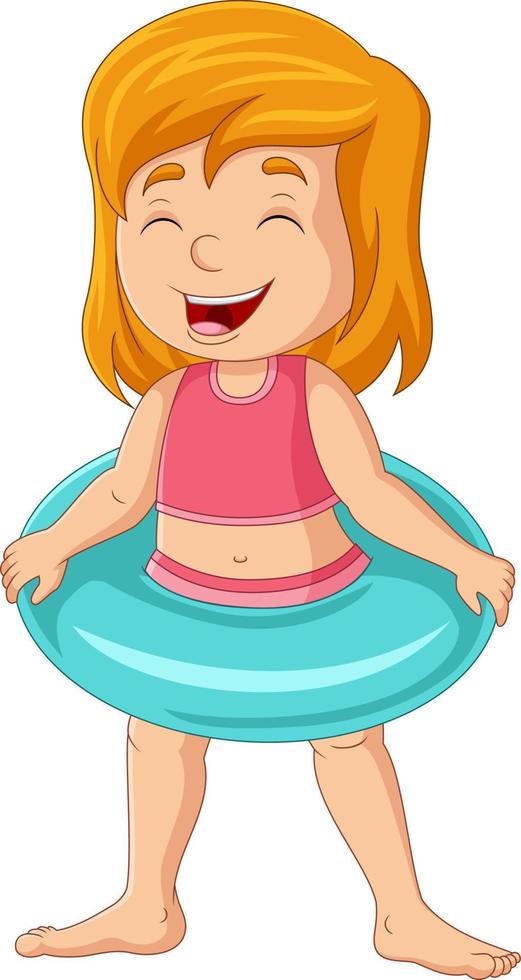 Cartoon little girl with inflatable ring vector