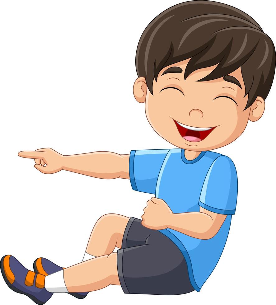 Cartoon boy laughing out loudly and pointing vector