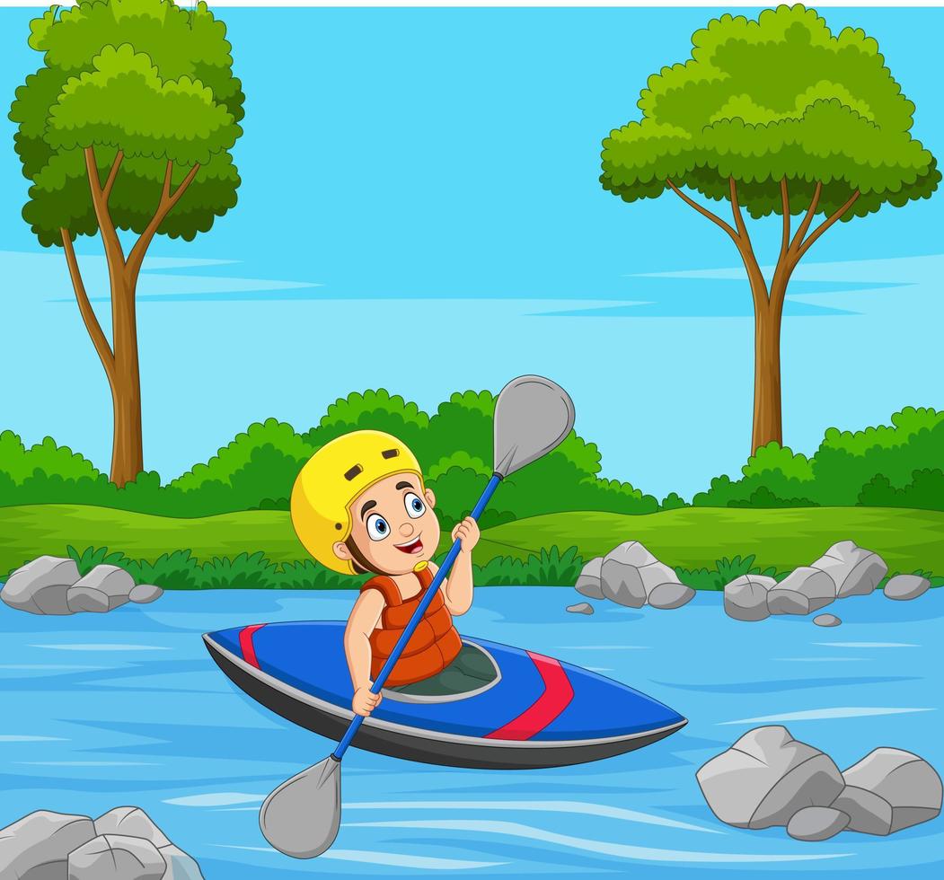 Cartoon little boy rowing a boat vector