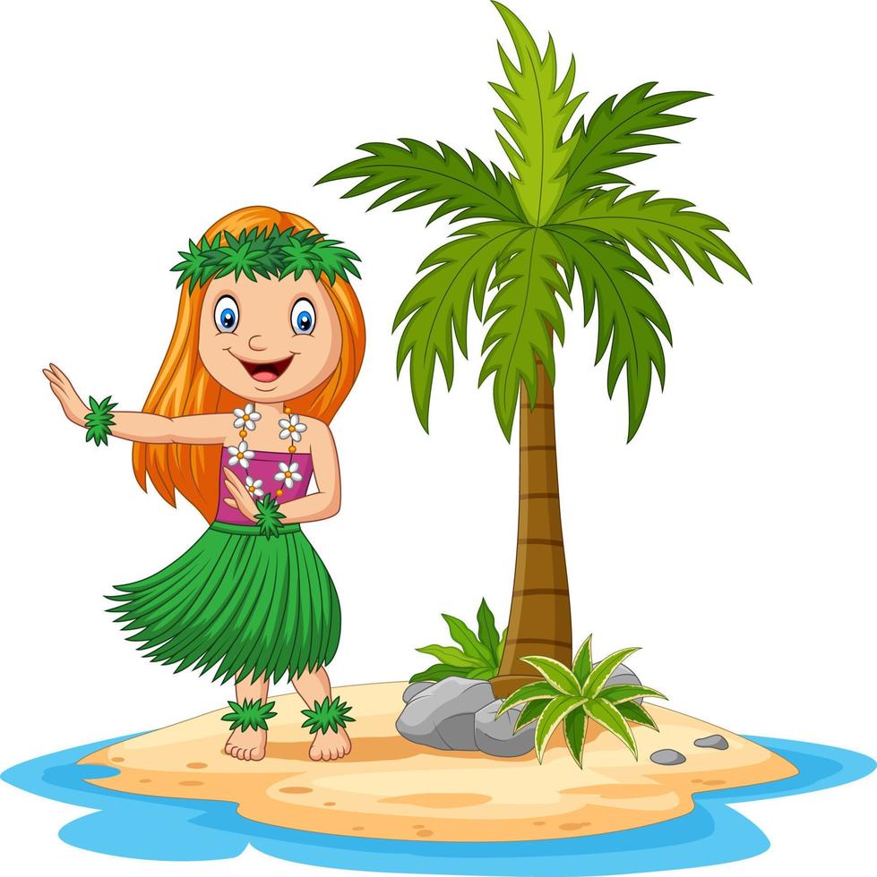 chica hawaiana bailando hula en la isla tropical vector