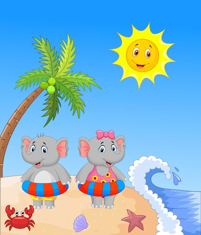 Elephant with inflatable ring at the beach vector