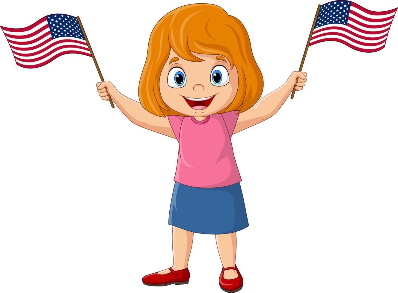 Cute little girl holding an American flags vector