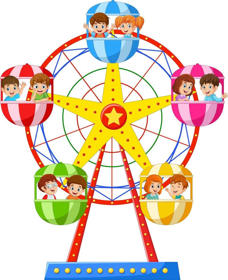 Cartoon little children in the ferris wheel vector