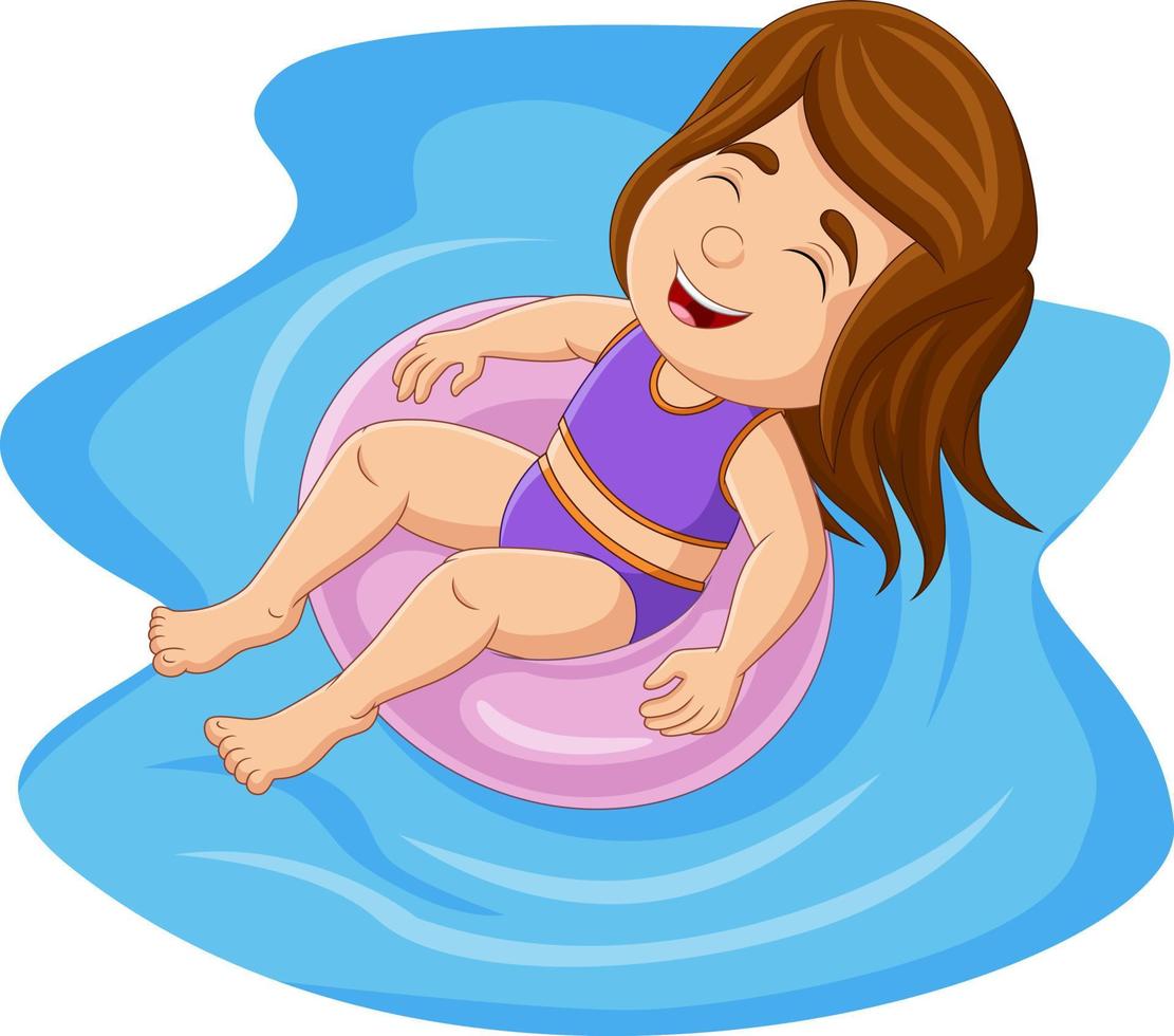 Cartoon little girl floating with inflatable ring vector