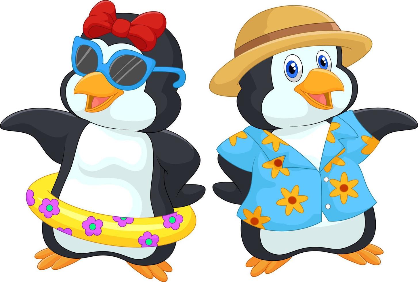 lindo pingüino de dibujos animados en vacaciones de verano vector