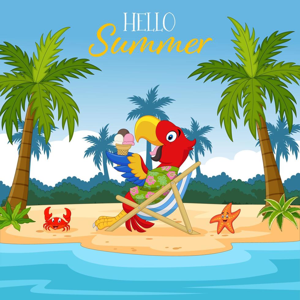 Cartoon parrot eating ice cream on a tropical island 8916576 Vector Art ...