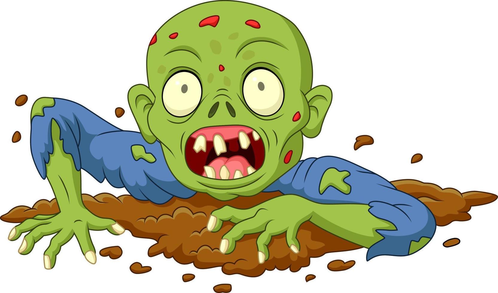 Cartoon zombie out of the ground isolated on white background vector