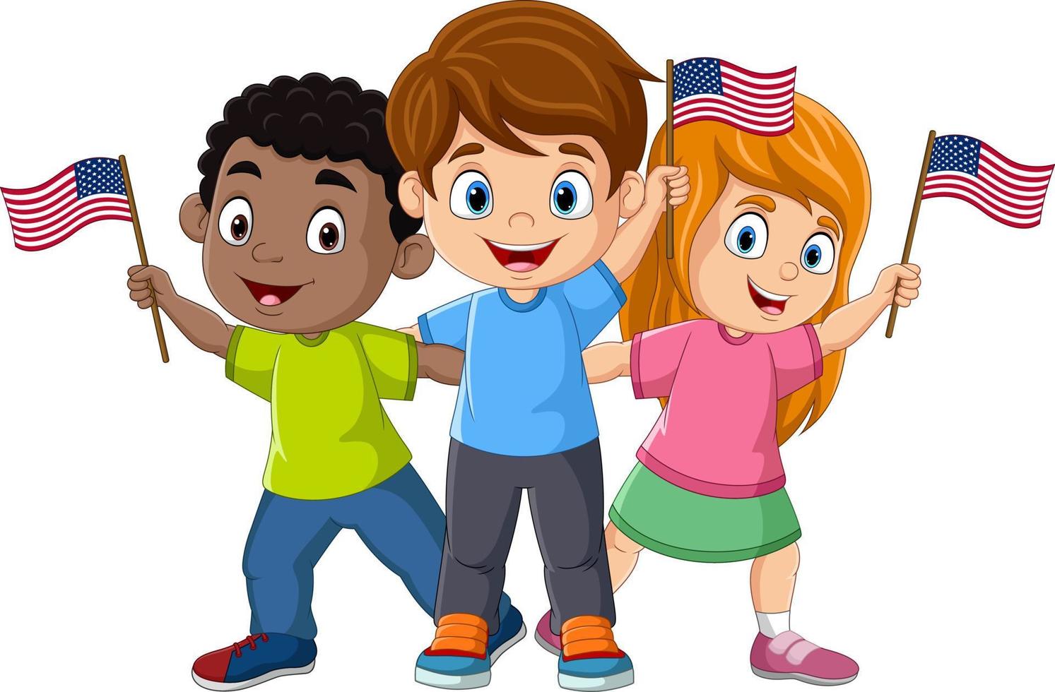 grupo de niños con banderas de estados unidos vector