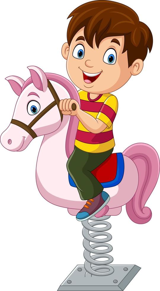 Cute little boy riding rocking horse vector
