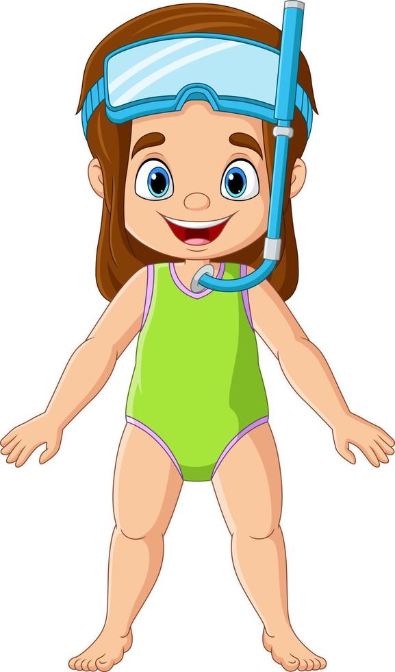 Cartoon little girl with snorkeling gear vector