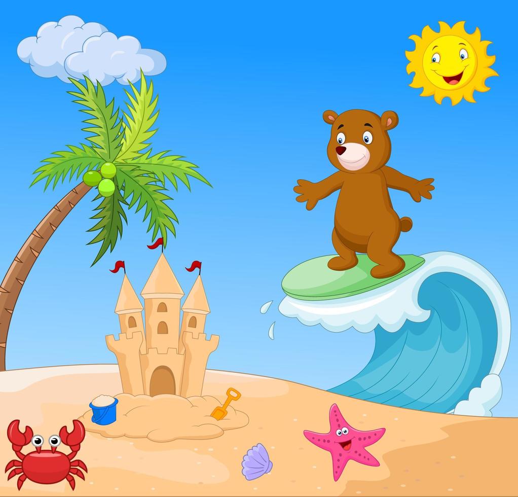 Happy bear cartoon surfing vector