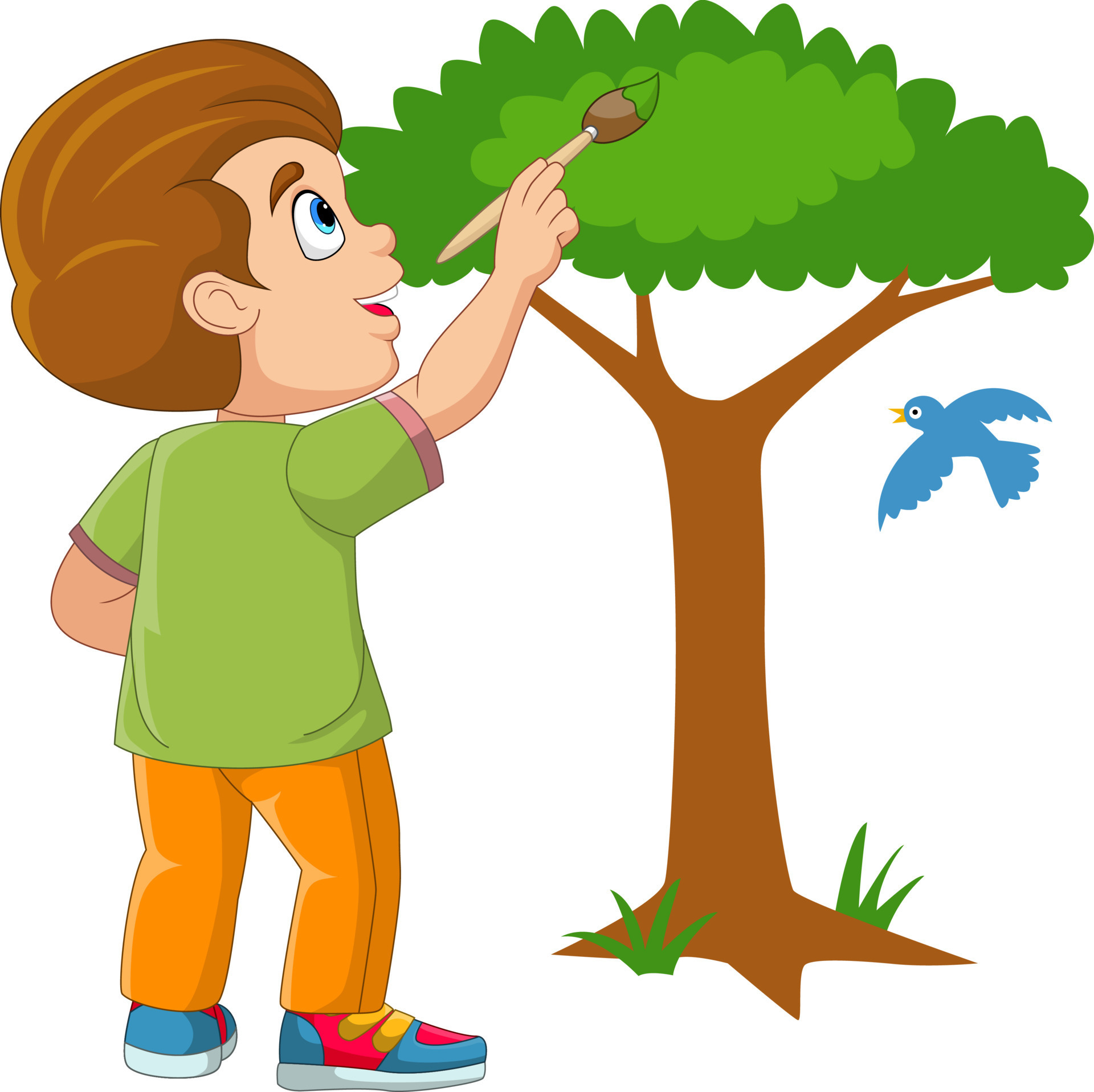 Cute little boy painting tree on the wall 8916638 Vector Art at Vecteezy