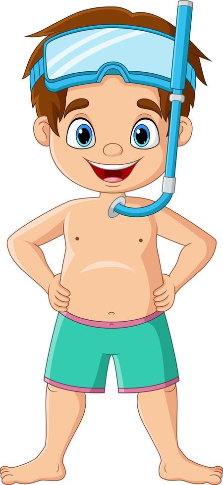 Cartoon little boy with snorkeling gear vector