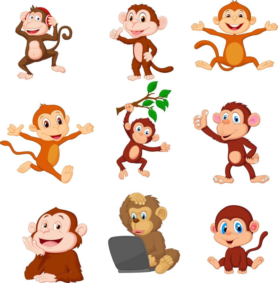 Cartoon happy monkeys collection set vector