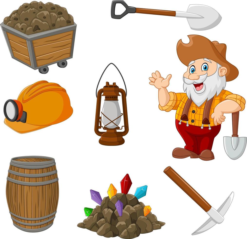 Cartoon miner tools collection set vector