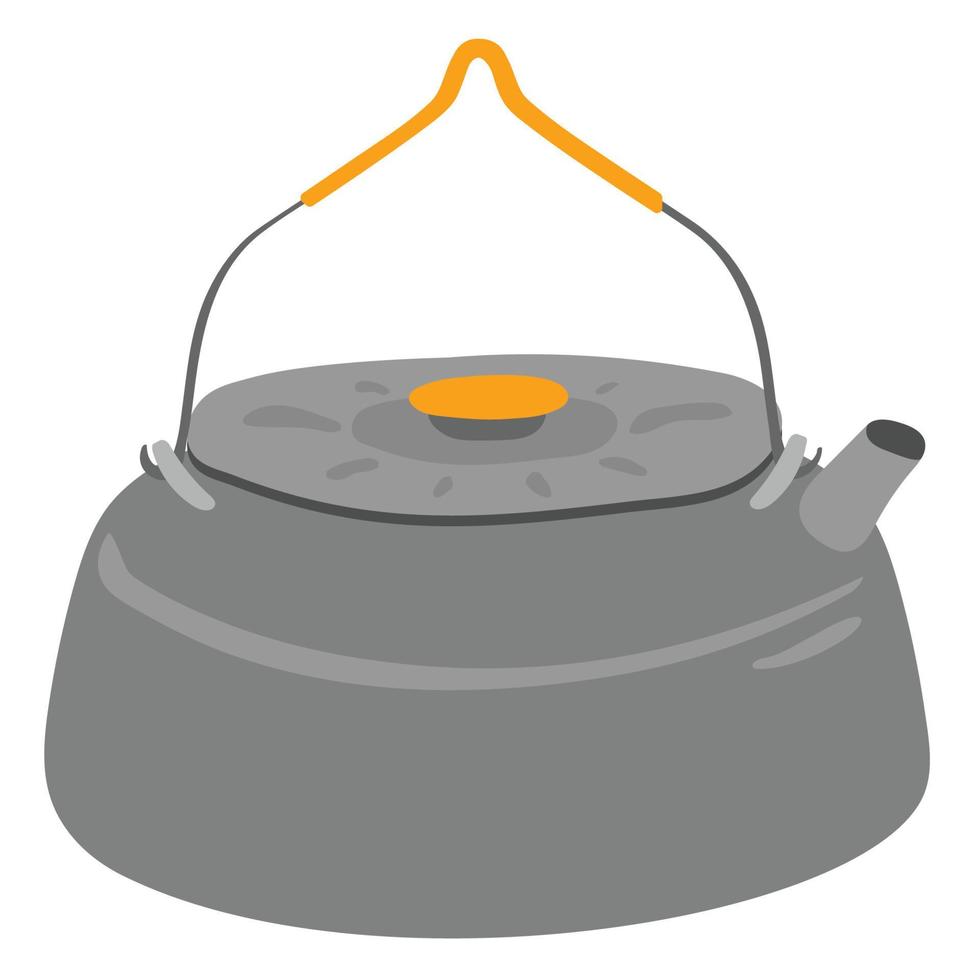 Camping kettle. Hiking equipment. Hand drawn vector illustration. Suitable for website, stickers.