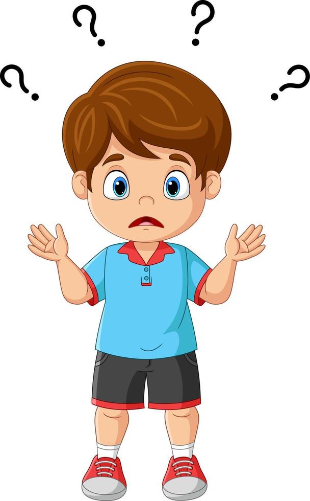 Surprised little boy about question mark over head vector