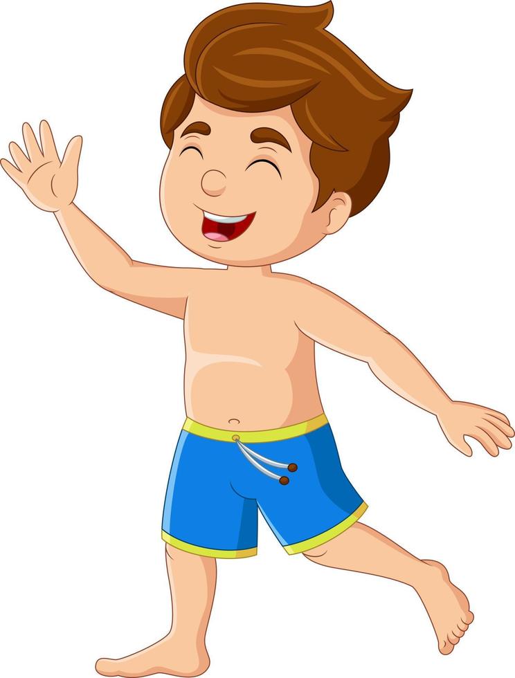 Cartoon happy boy in a swimsuit vector